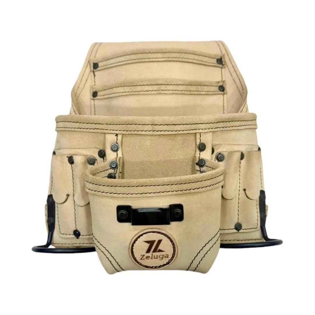 Zeluga 20-513 Morral de Herramientas de Cuero Nubuck Natural Premium 10 Compartimentos