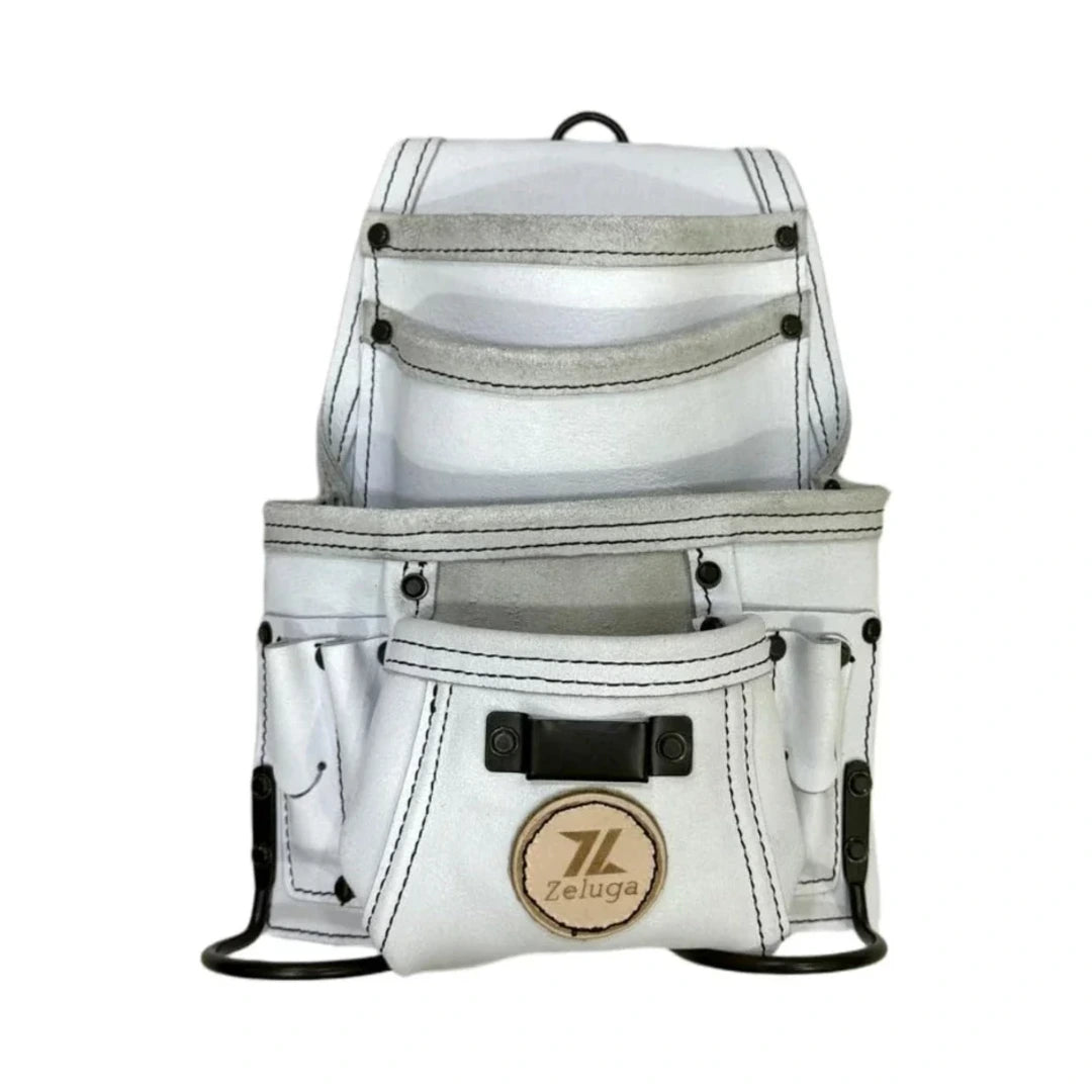 Zeluga 20-527 Morral de Herramientas de Cuero Resistente 10 Compartimentos Blanco Apagado